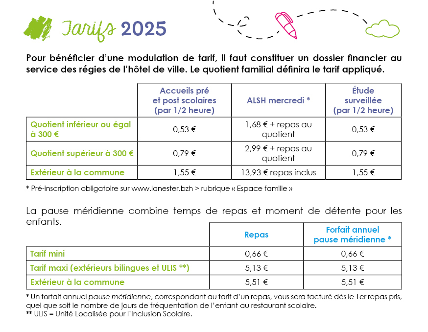 Calendrier scolaire et tarifs 2023-2024