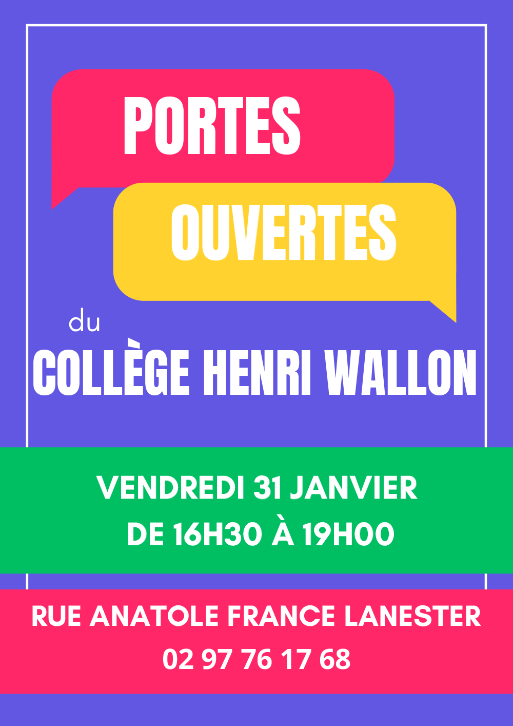 Affiche portes ouvertes collège Henri Wallon Lanester